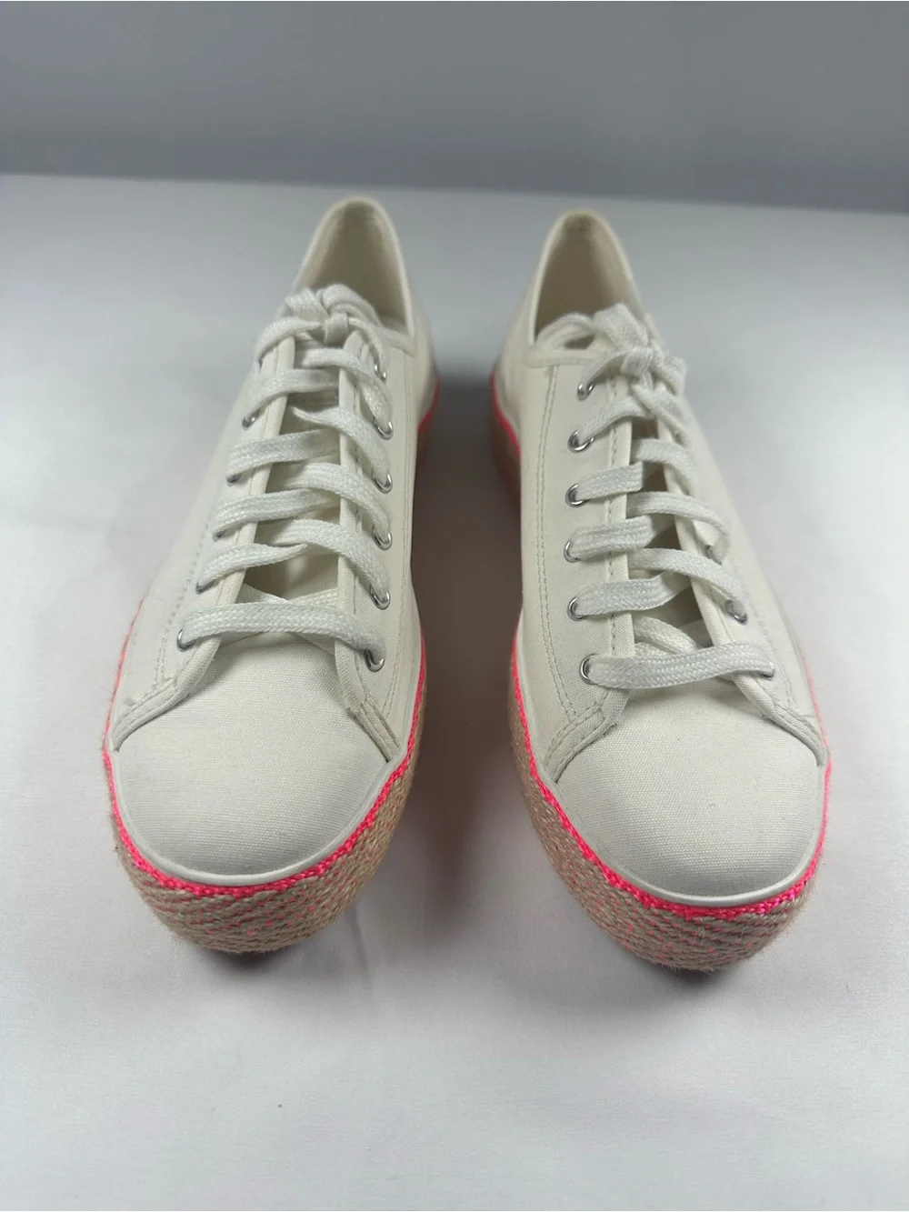 Keds Off-White Canvas Platform Sneakers with Neon Pink Trim